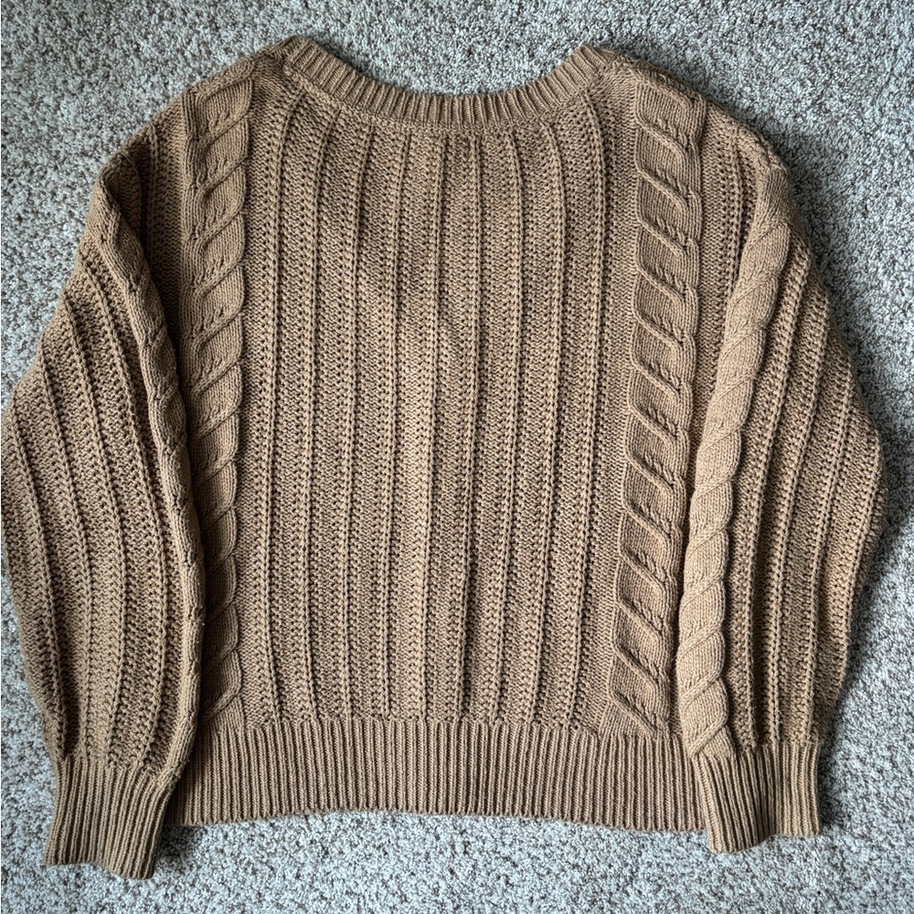 Cupcakes & Cashmere  Tan-Camel Cardigan Sweater Cable Knit Preppy Women’s Medium - Picture 3 of 8